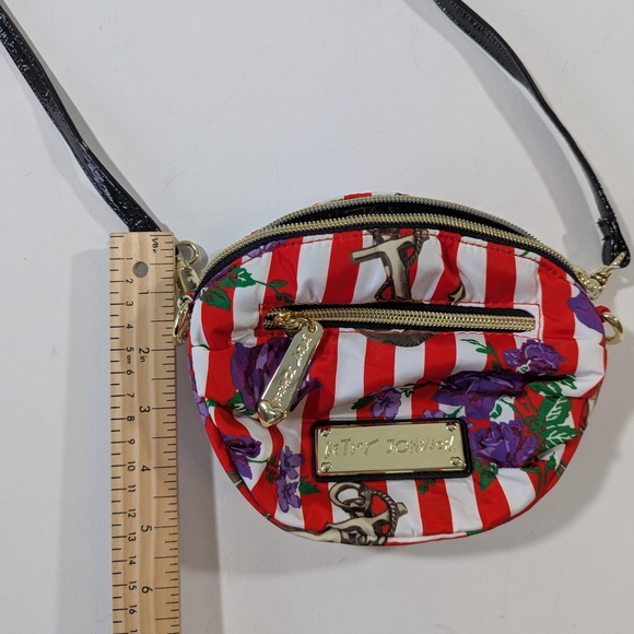 Betsey Johnson Nautical Floral Mini Crossbody Bag Striped Anchor Purple Flower - Picture 11 of 13